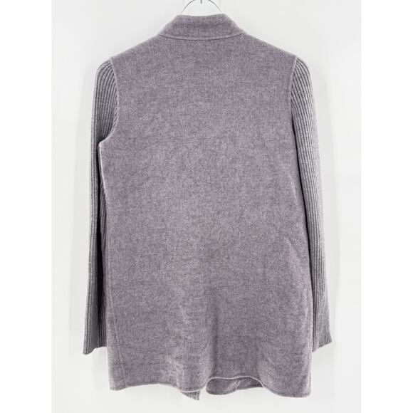 Kinross Cashmere Wool Light Grey Purple Open Front Coat Jacket Ribbed Size Small - Picture 2 of 6